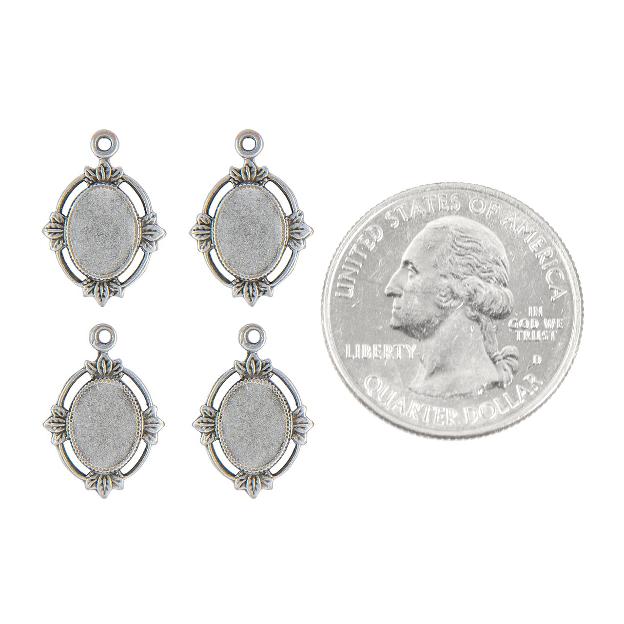 Antiqued Siler Plated Brass Very Small Frame - 8mm x 6mm - Frame for Cameo - Set of Four - XXX - *S-F51